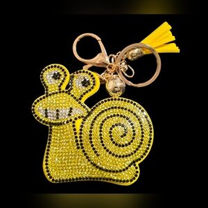 Yellow Rhinestone Snail Bag Charm Keychain